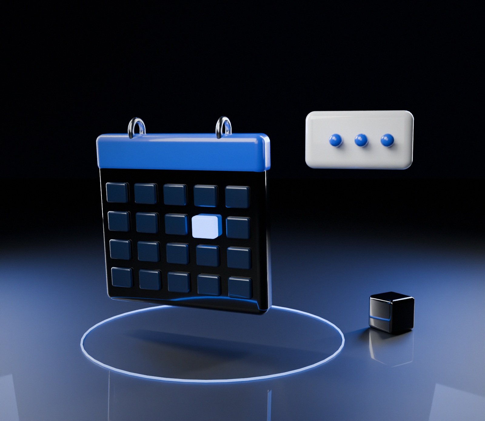 3D calendar with a highlighted day and a chat bubble, representing booking a free marketing call with Roll the Six in Cape Coral, Southwest Florida